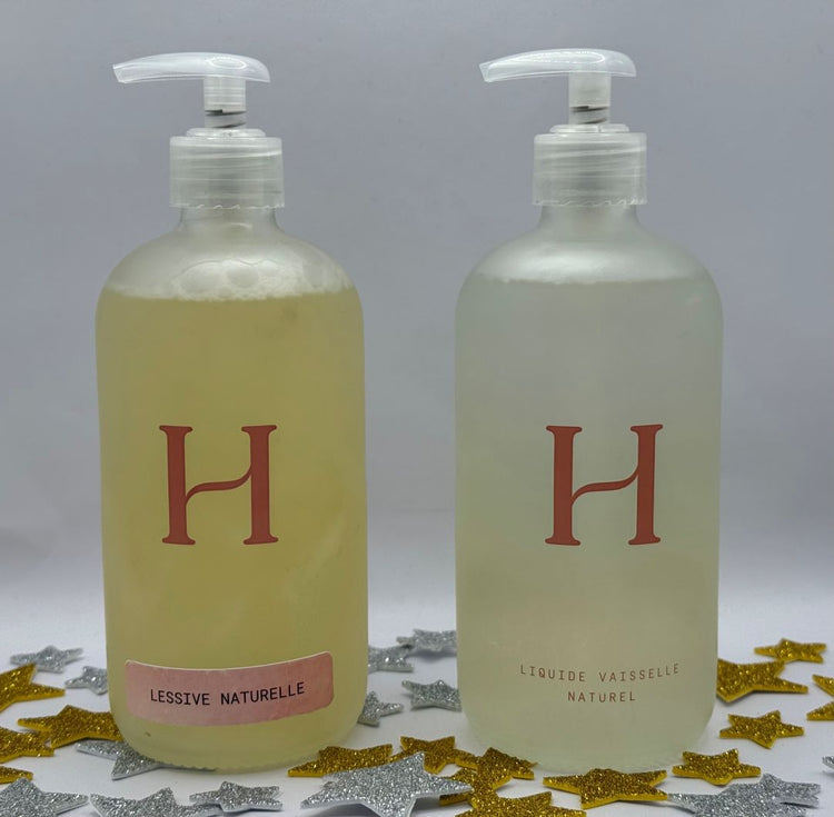 Coffret de Noël- Douceur 2 soins ménagers naturels en verre 500 ml, rechargeables